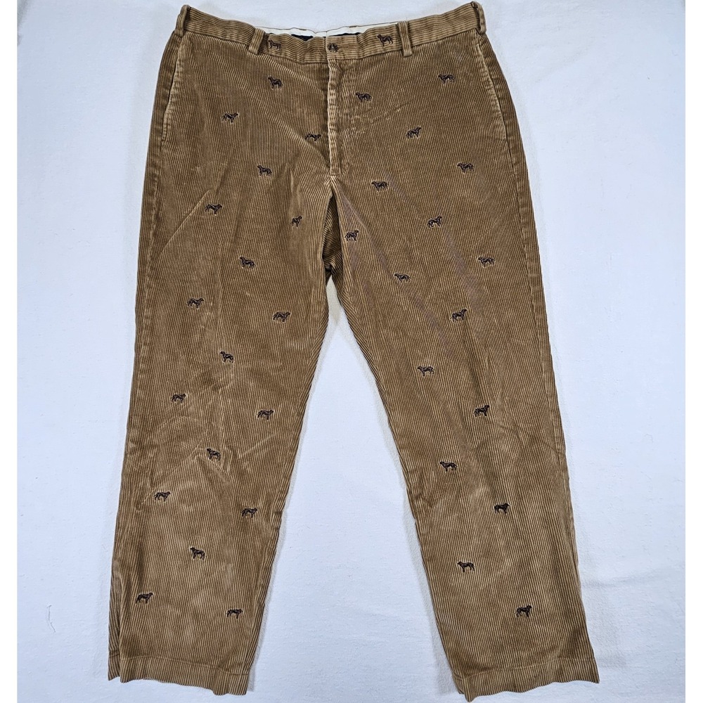 Brooks Brother Mens 42 32‎  Dog Corduroy Pants Hudson Brown Embroidered Tan